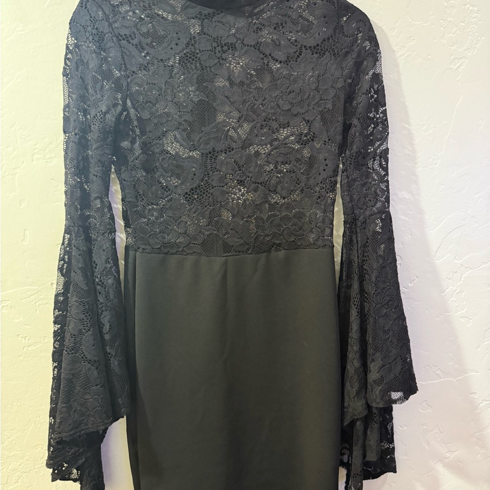 Fashion Nova Black Lace Long Sleeve Dress